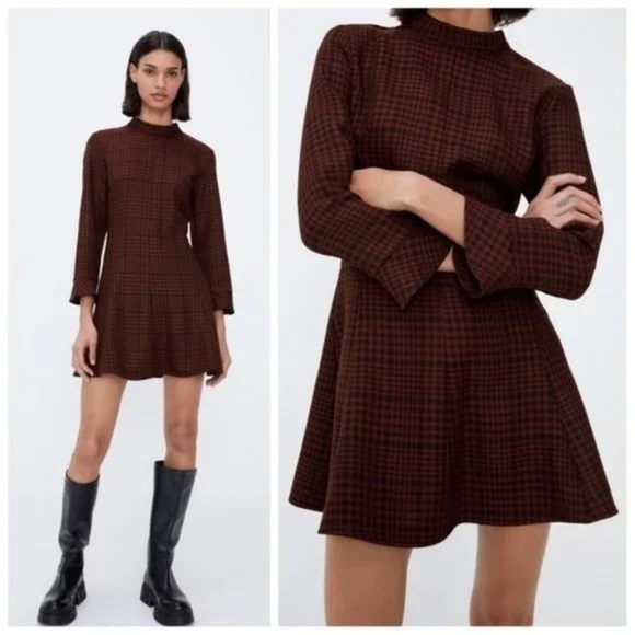 Zara Dresses & Skirts - ZARA Black and Red Plaid Mini Dress size small